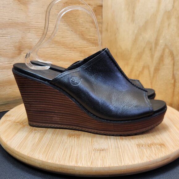 Timberland Shoes - Timberland Earthkeepers Danforth Womens Black Leather Wedge Heel Mules Size 9